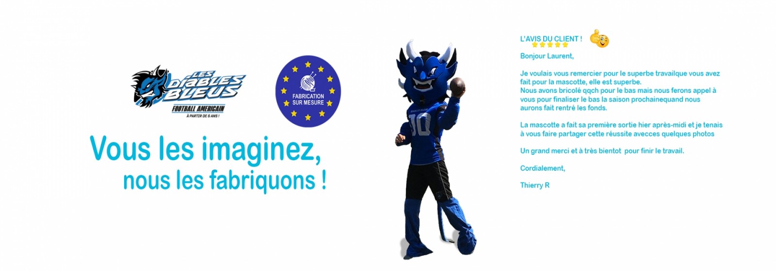 Confection, fabrication, création, location, vente de mascottes sur-mesure. mascotte de diable.