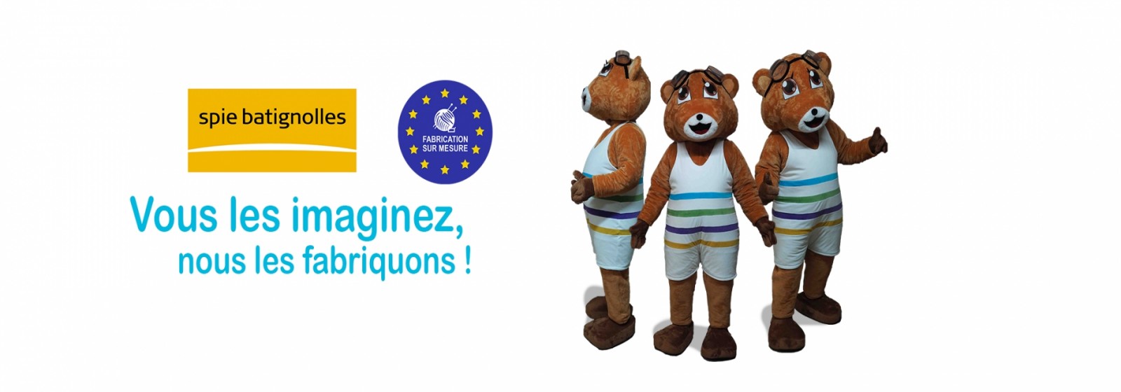 CONFECTION, FABRICATION, CREATION MASCOTTE SUR MESURE ET COSTUMES PUBLICITAIRES SPIE BATIGNOLLES