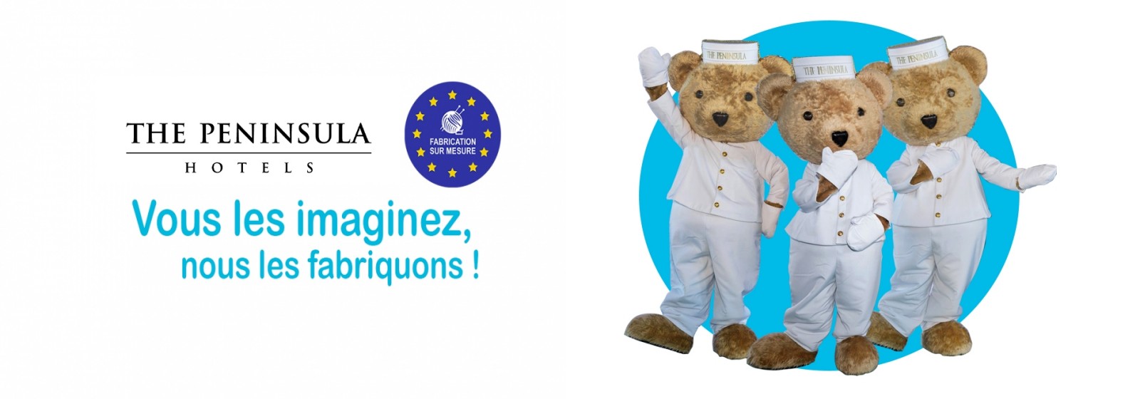 Mascotte sur-mesure The Peninsula - Fabricant de mascottes sur-mesure, fabricant de pelcuhes sur-mesure. Fabrication de mascotte sur-mesure, Fabrication de peluches sur-mesure - Mascotte Ours Groom Peninsula